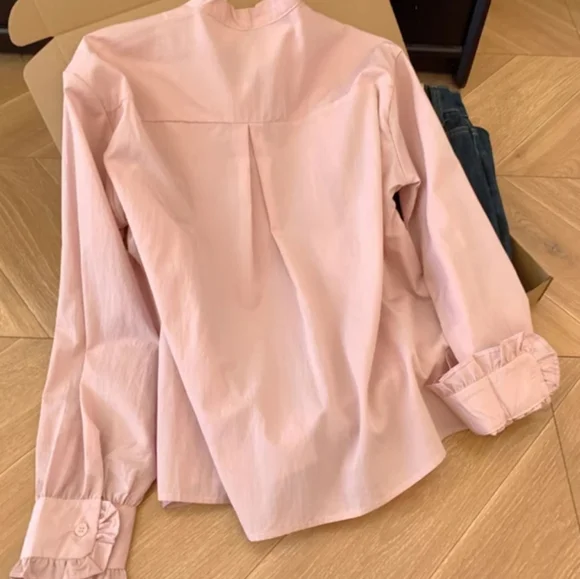 Pink Pleated Bow Tie Blouse - Picture 3 of 5